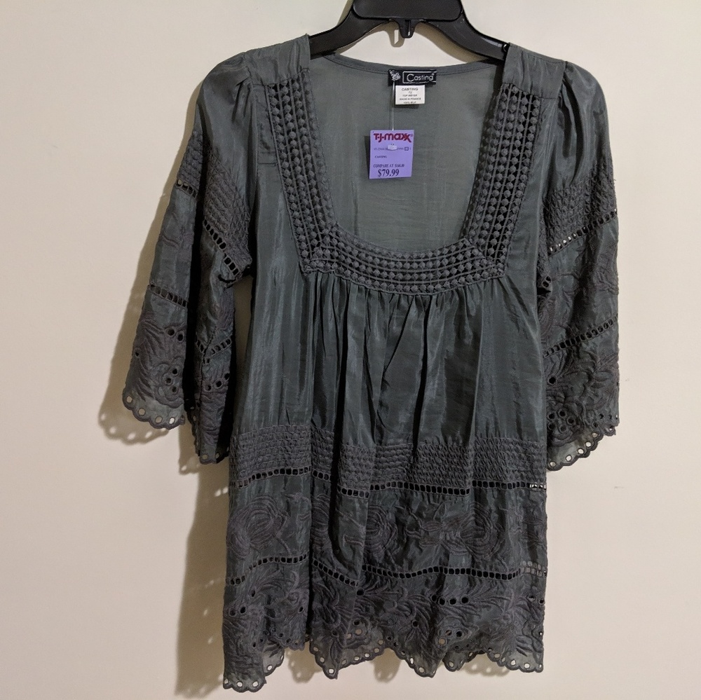 Casting Silk Eylet Boho Top With Tie Back